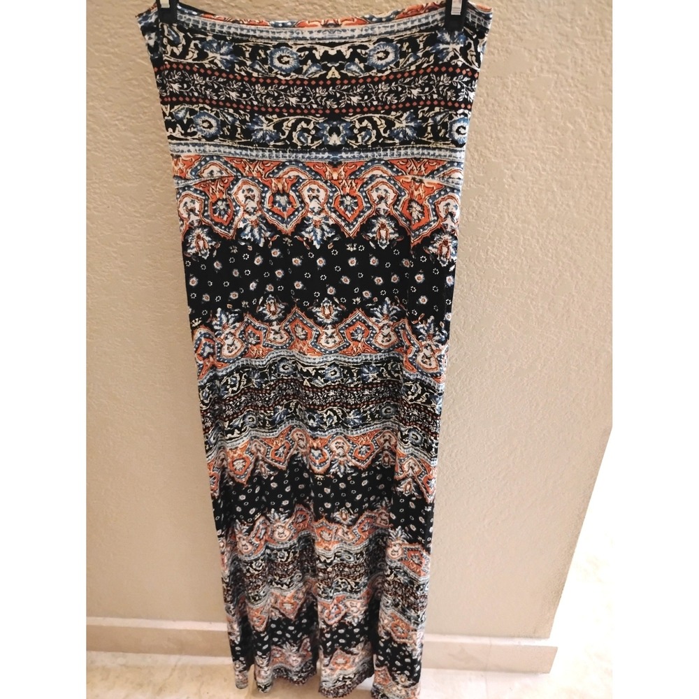 🍁 b_envied boho border print foldover maxi skirt peasant indie fairy fall